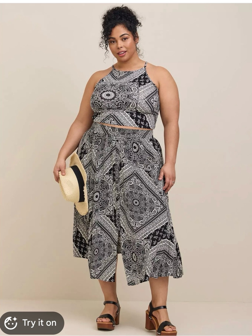 Torrid 2 piece Black & White Printed Midi Skirt - Women's Patterned Summer Skirt